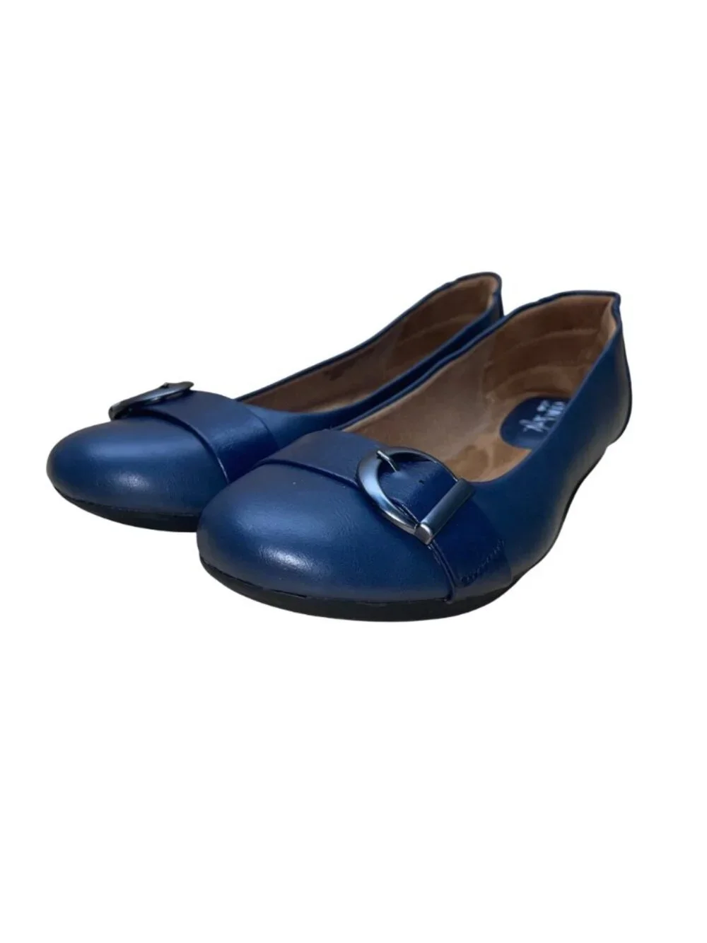 Euro Soft By Sofft Women’s Navy Buckle Strap Round Toe Slip-On Flat Shoes 8M